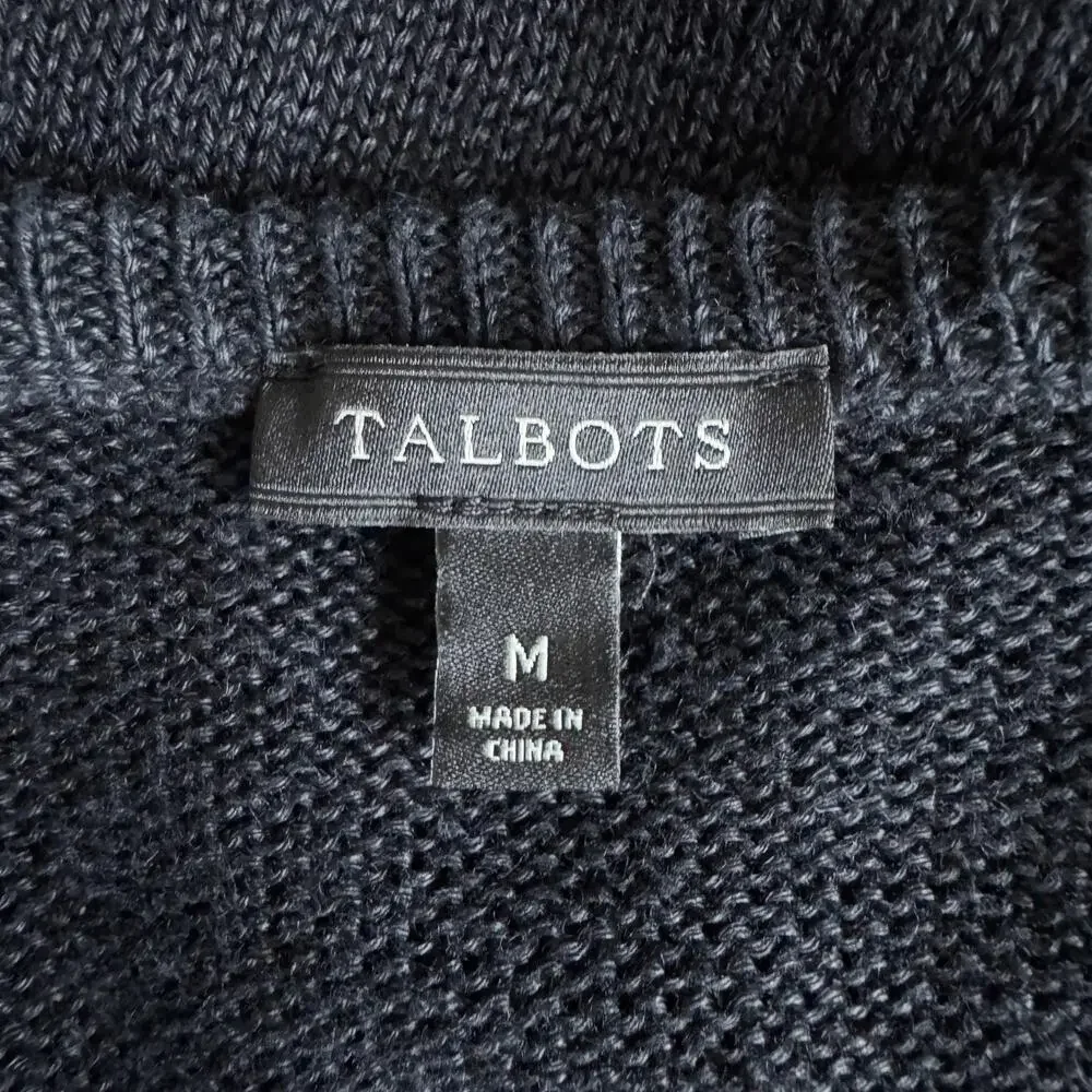 TALBOTS Black Linen Sweater Open Front Cardigan Womens M Summer Layering